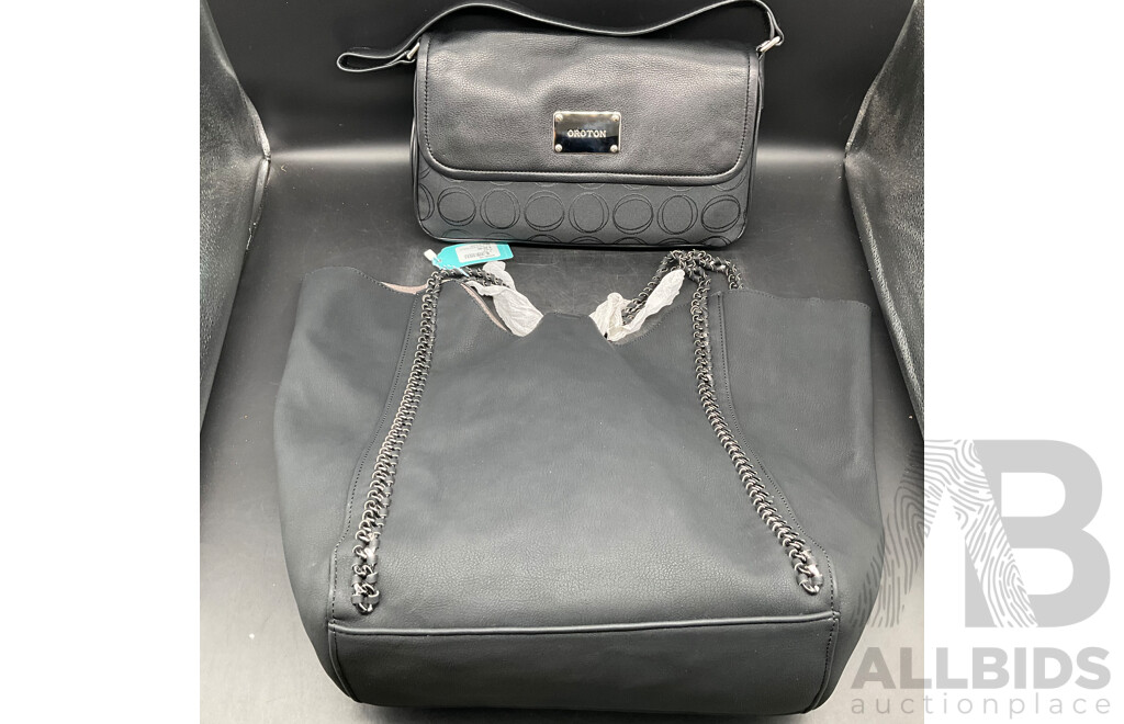 OROTON Shoulder Bag & BLUE ILLUSION Black Tote Bag - Lot of 2