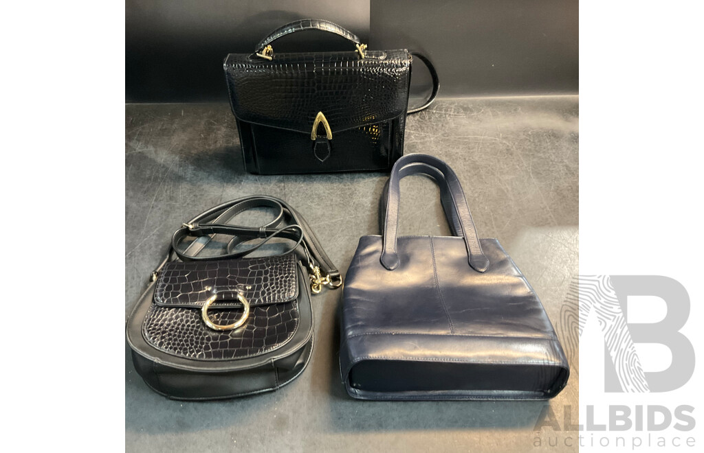 Goldcrest Chic Crossbody Bag with Handle & Joan Weisz Navy Handbag & Piper Black Crossbody Bag - Lot of 3