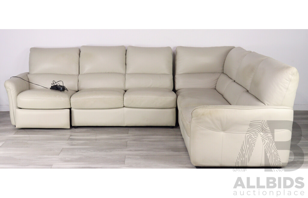 Large White Leather L Shaped Lounge