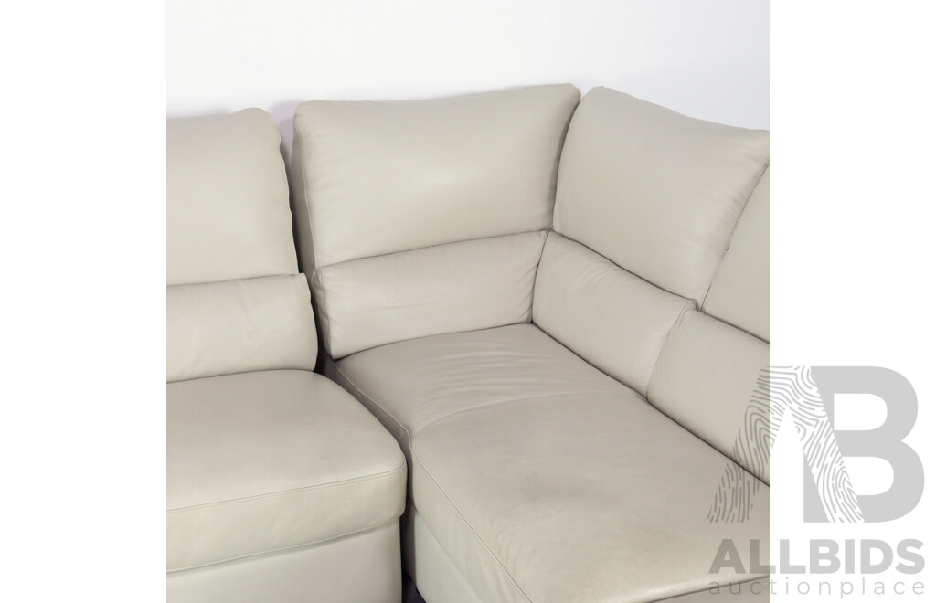 Large White Leather L Shaped Lounge