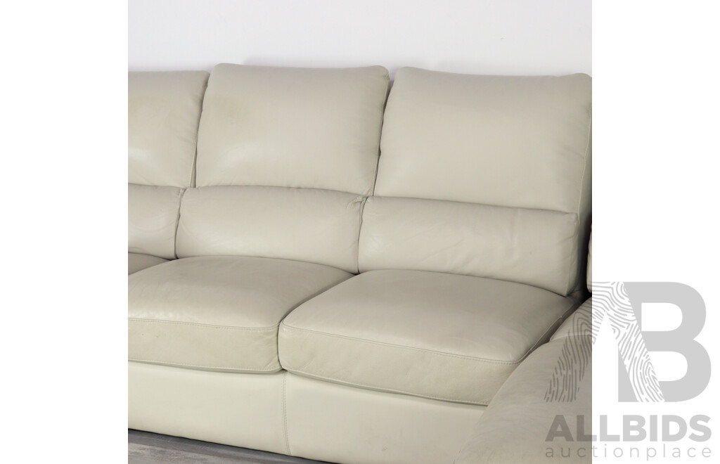 Large White Leather L Shaped Lounge