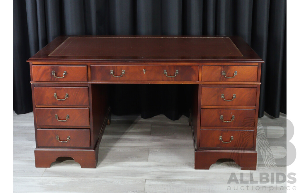 Reproduction Flame Mahogany Twin Pedestal Desk