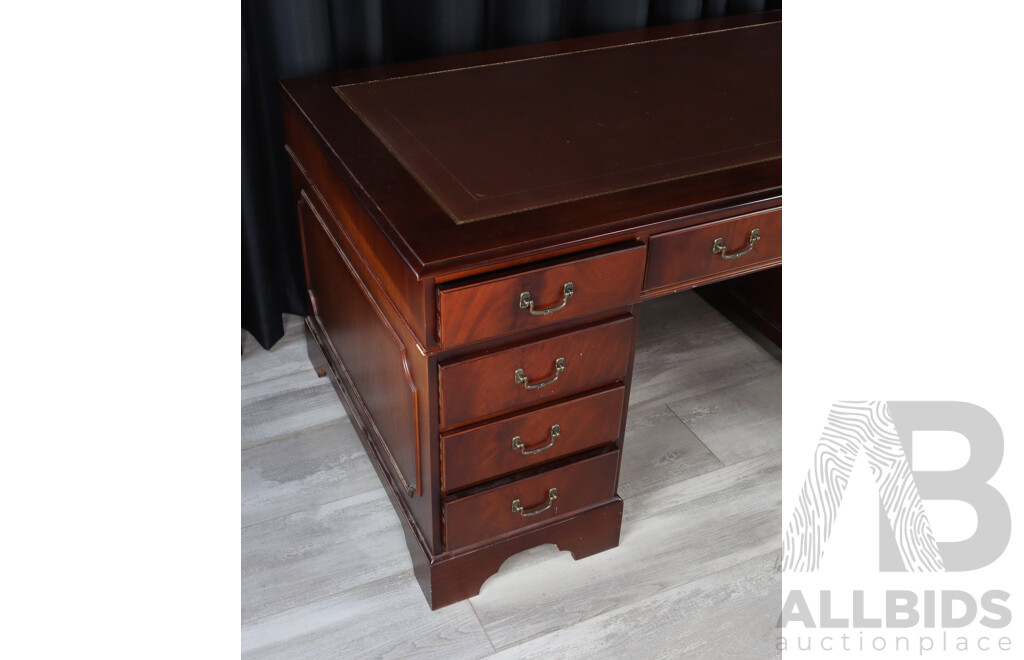 Reproduction Flame Mahogany Twin Pedestal Desk