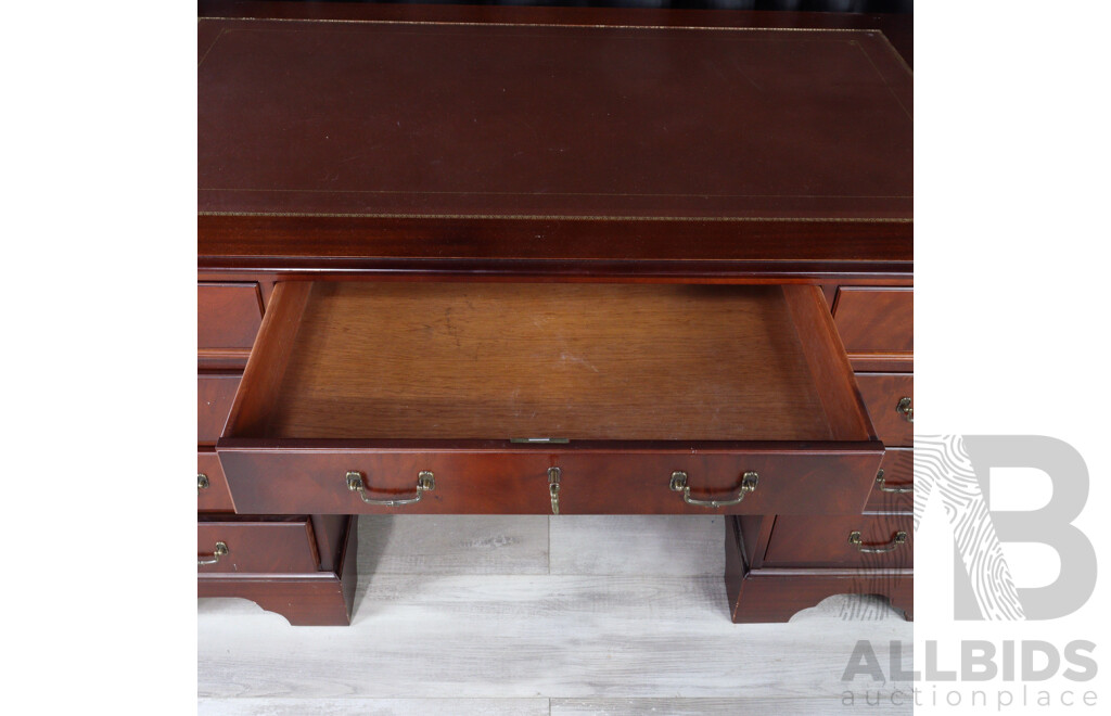 Reproduction Flame Mahogany Twin Pedestal Desk