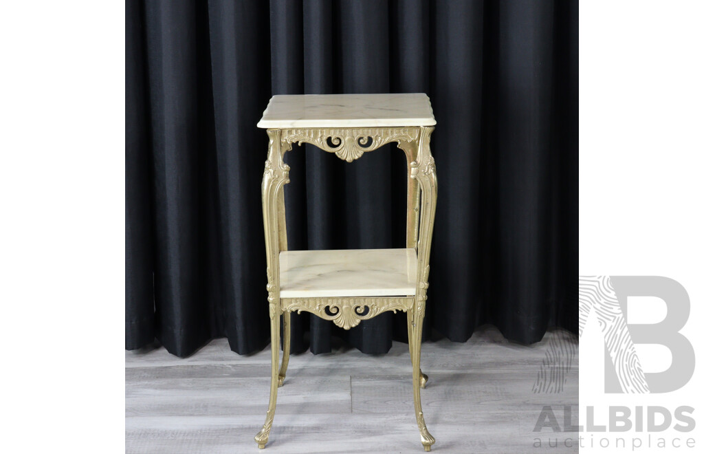 Italian Brass Jardinière Stand with Marble Top