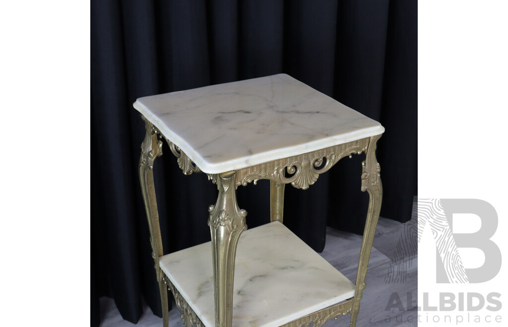 Italian Brass Jardinière Stand with Marble Top
