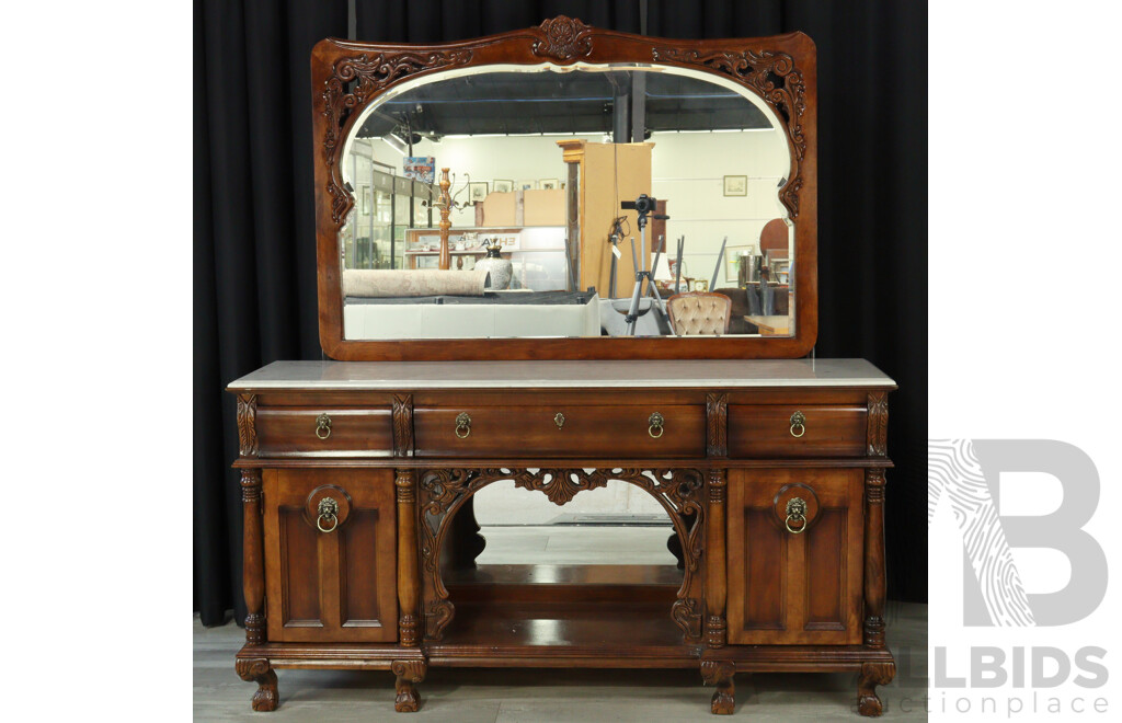 Italian Elm Marble Top Mirrored Back Dresser