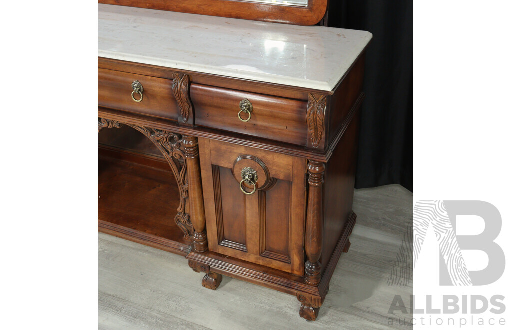 Italian Elm Marble Top Mirrored Back Dresser