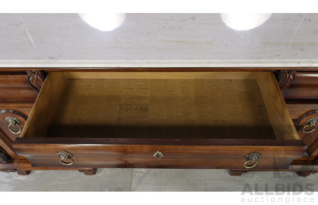 Italian Elm Marble Top Mirrored Back Dresser
