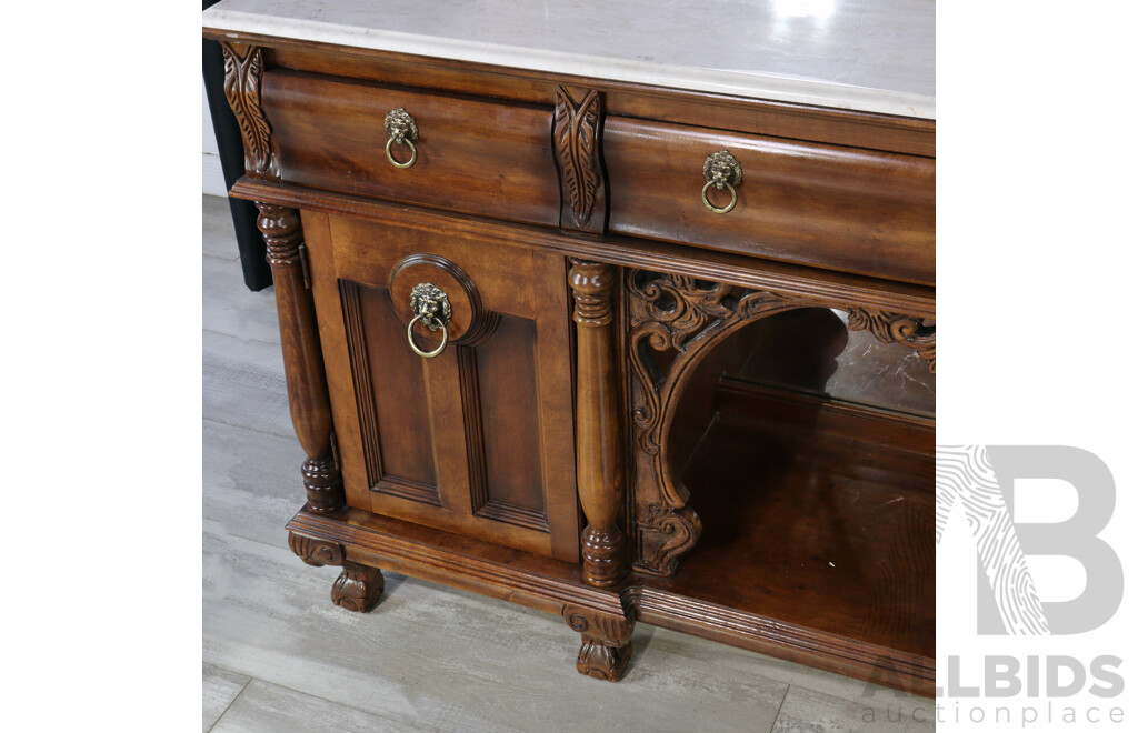Italian Elm Marble Top Mirrored Back Dresser