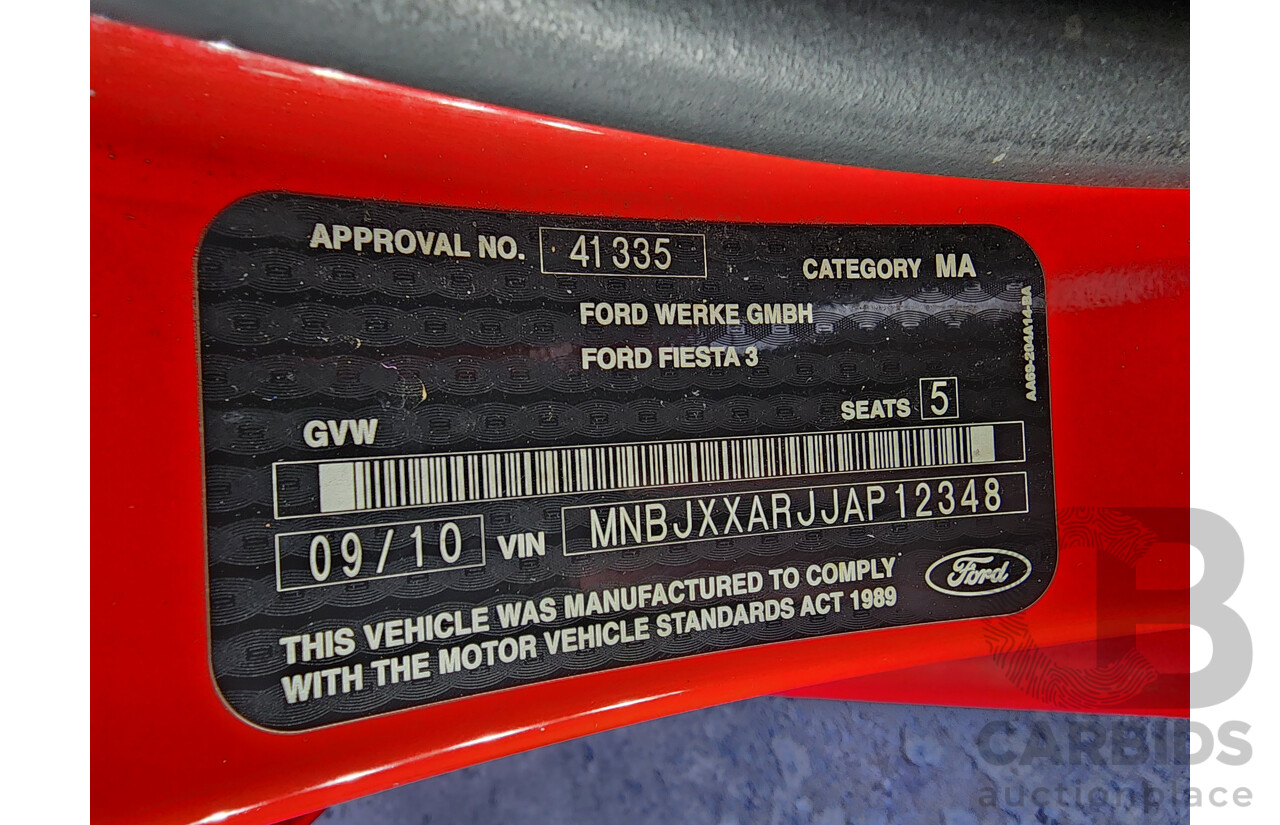 9/2010 Ford Fiesta CL WS 5d Hatchback Red 1.6L