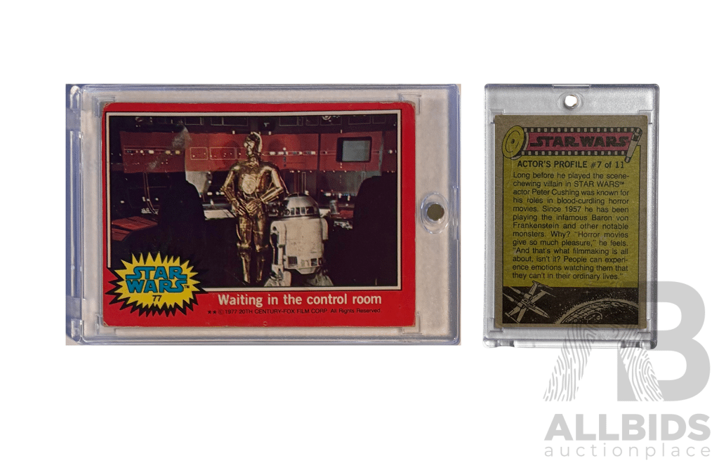 Original 1977 Star Wars Card Featuring C-3Po And R2-D2  Classic Red Border.