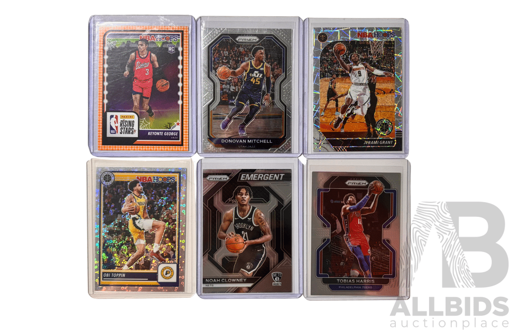 Six-Card Basketball Lot Featuring Rising Stars And Veterans Across Hoops And Prizm Lines.