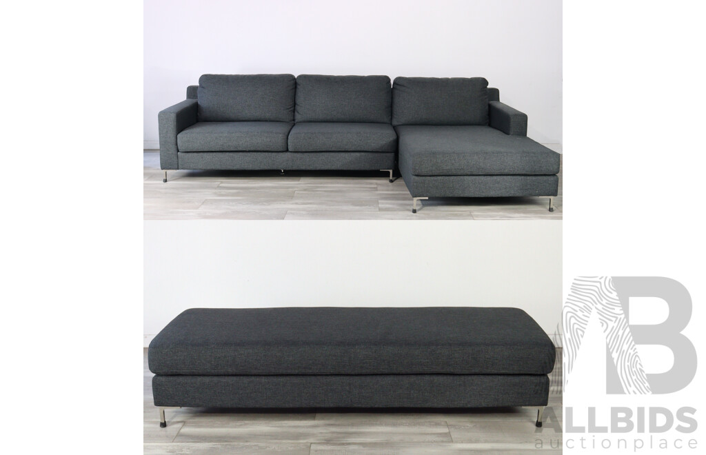 Grey Fabric L Shaped Lounge Suite with Ottoman