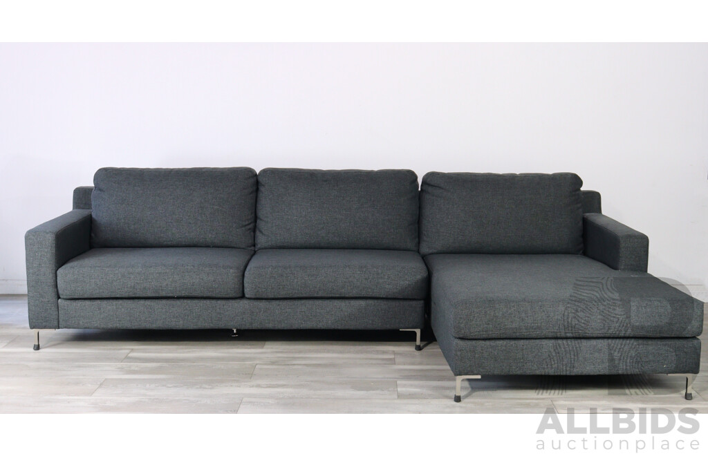 Grey Fabric L Shaped Lounge Suite with Ottoman