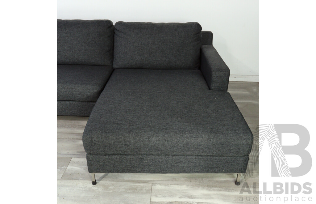 Grey Fabric L Shaped Lounge Suite with Ottoman