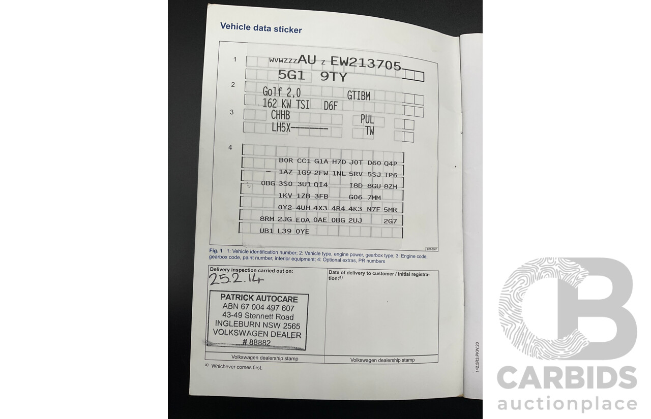02/2014 Volkswagen Golf GTi AU MY14 5d Hatchback Night Blue Metallic Turbo 2.0L