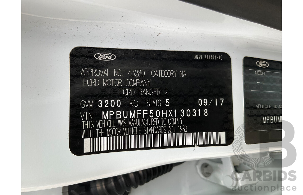 09/2017 Ford Ranger XLT 3.2 (4x4) 4x4 PX MKII MY17 Update Dual Cab Utility Frozen White Turbo Diesel 3.2L