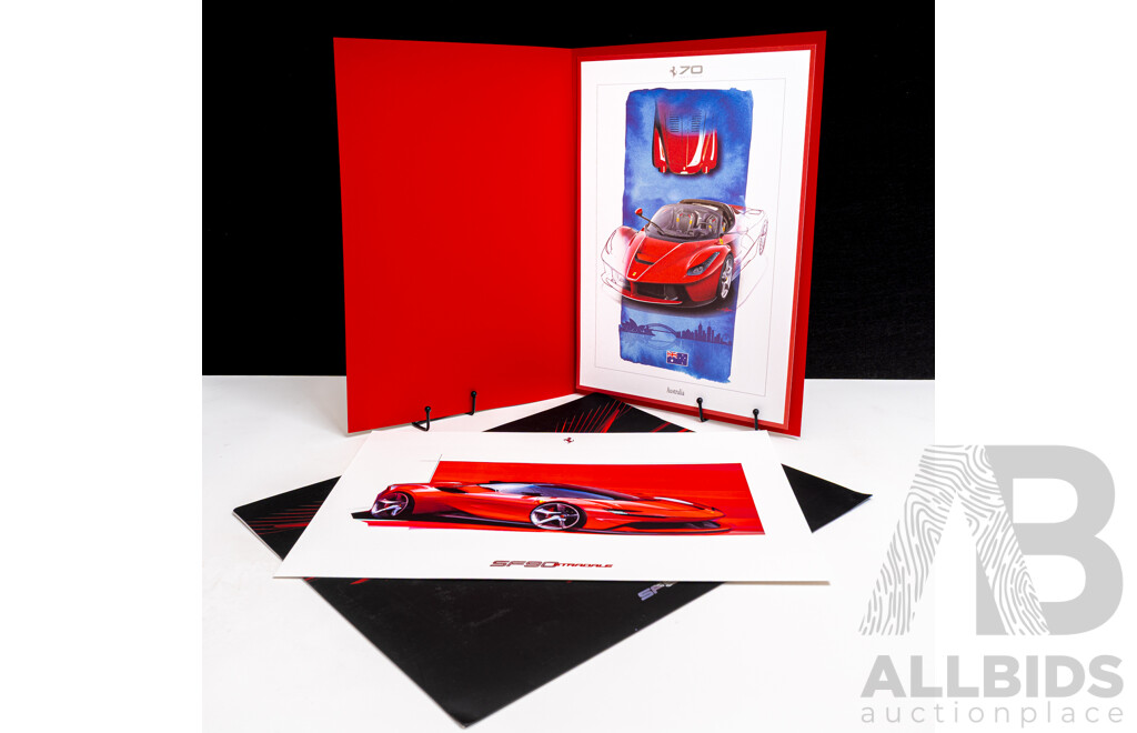 Two Ferrari Sketch Prints on Card in Display Folders