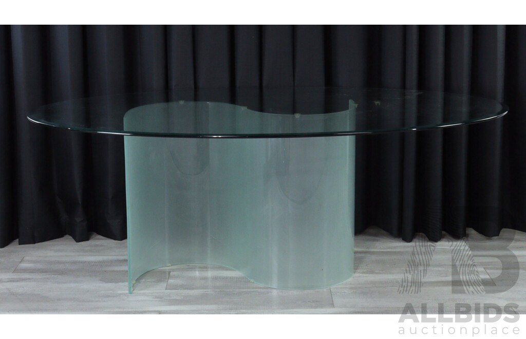 Modern Oval Glass Top Table with Waveform Base