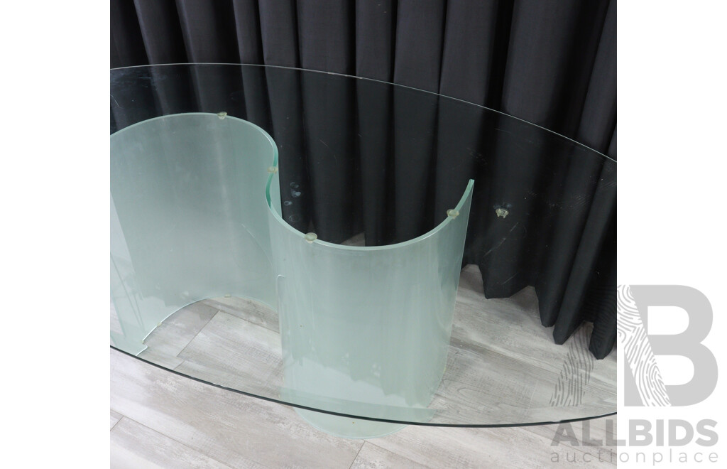 Modern Oval Glass Top Table with Waveform Base