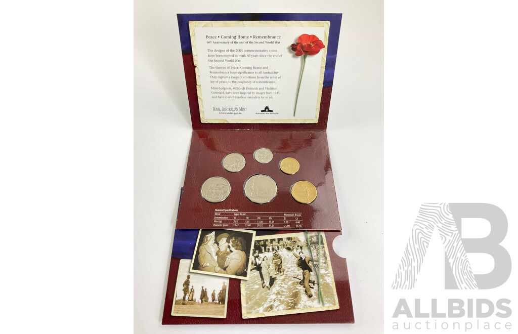 Australian RAM 2005 Six Coin Set, Peace, Coming Home, Remembrance.60th Anniversary
