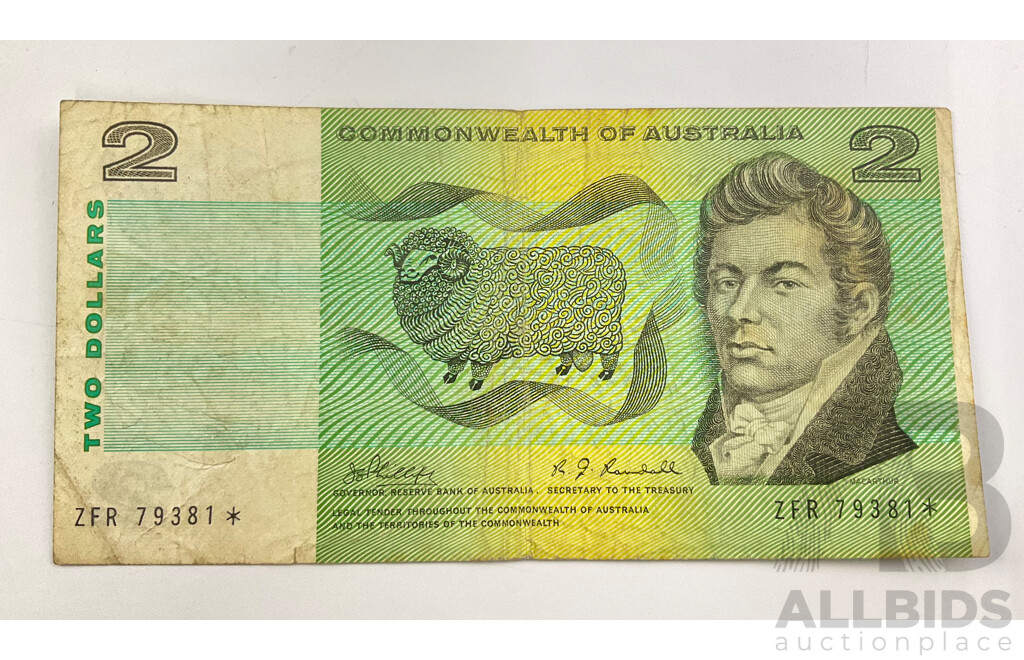 Australian 1968 R83S CofA Phillips Randall $2 STAR Note, ZFR 79381