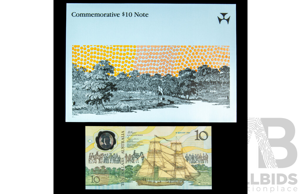Australian 1988 Ten Dollar Note, Bicentennial Last Prefix with Overprint, AA 23069171