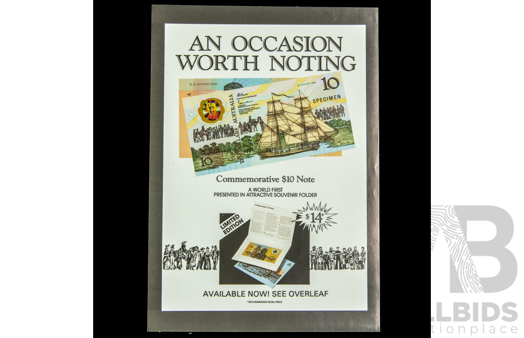 Australian 1988 Ten Dollar Note, Bicentennial Last Prefix with Overprint, AA 23069171