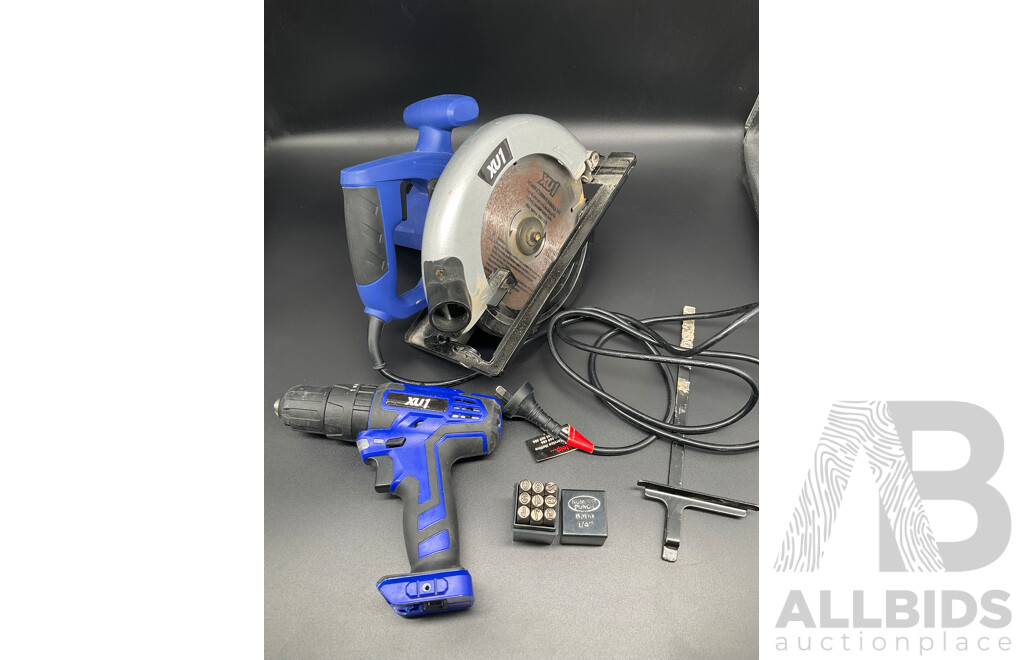 XU1 Corded Circular Saw (XCS-1200), XU1 Blue 18V Cordless Drill Driver (XHD-180)Number Punch Stamp Set (6mm 1/4) - Lot of 3
