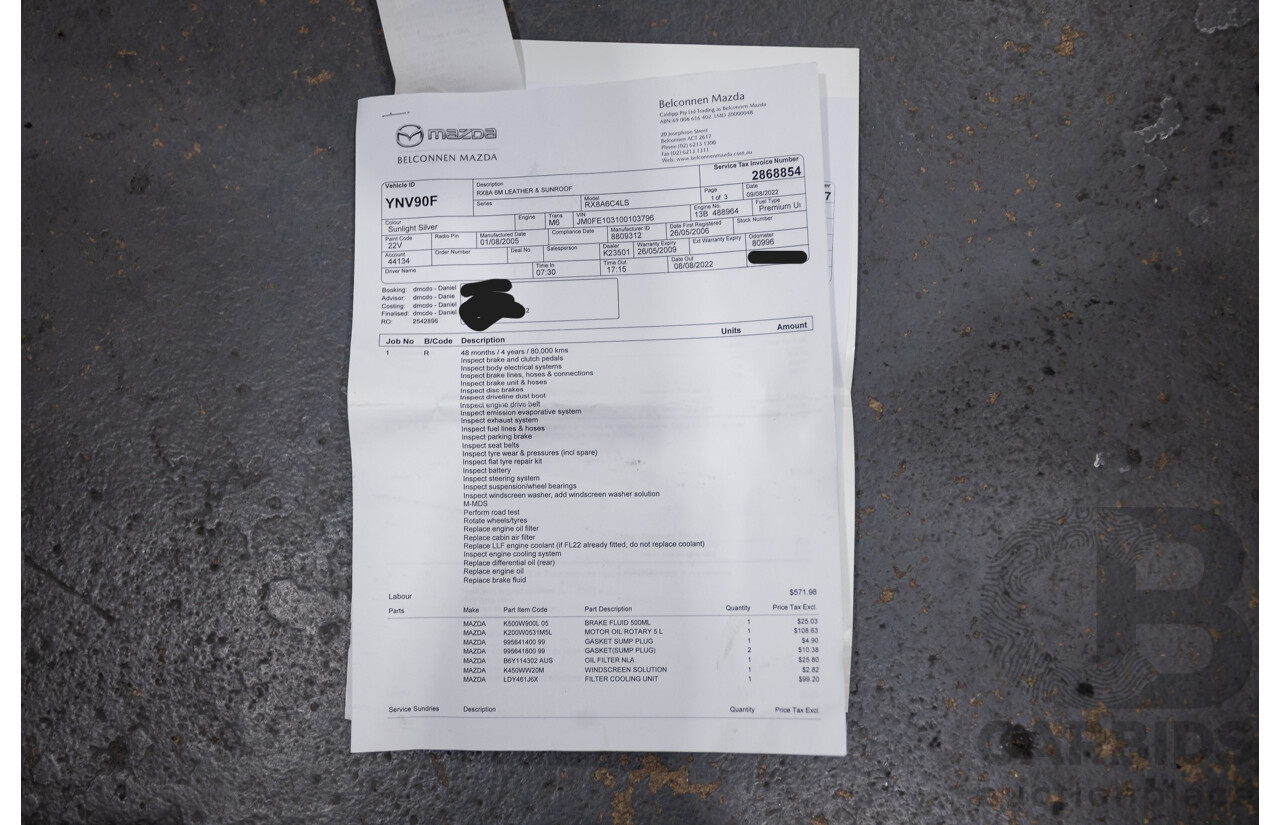 9/2005 Mazda RX-8 FE Series 1 4d Coupe Sunlight Silver Metallic 1.3L