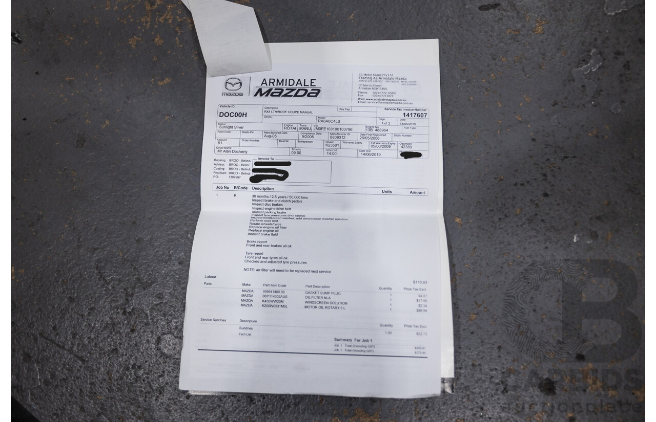 9/2005 Mazda RX-8 FE Series 1 4d Coupe Sunlight Silver Metallic 1.3L