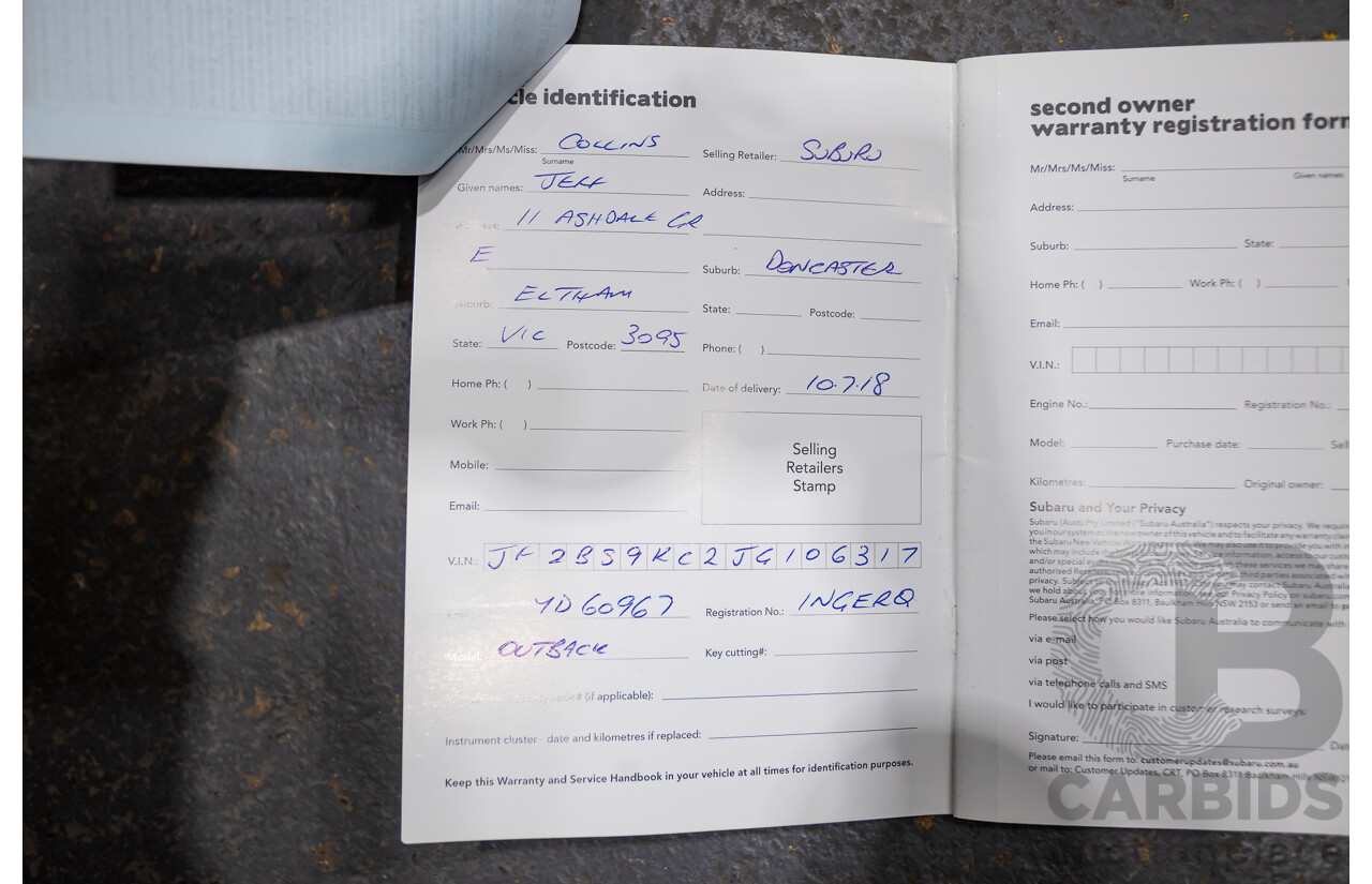 07/2018 Subaru Outback 2.5i Premium (AWD) MY18 4D Wagon Dark Grey Metallic 2.5L