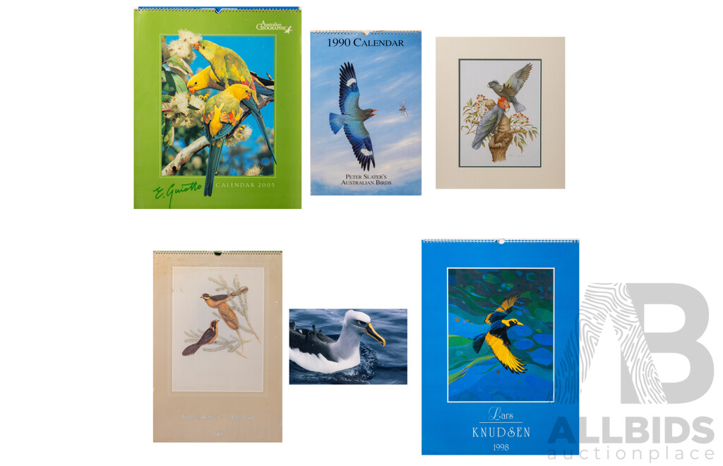 Lovely Job Lot of Bird Art - Trio of Unused Calendars Including One Featuring John Gould Images, Peter Longhurst Gang Gang Print & W Stephinson Photograph, 52 x 42 cm (largest calendar) (6)