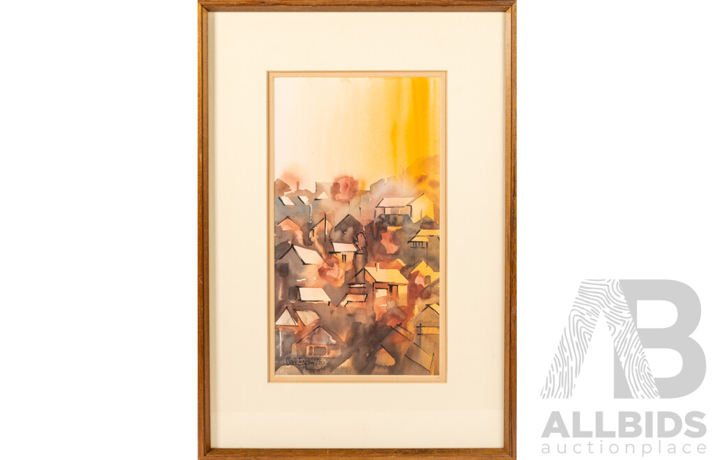 Clark Esplin, (20th Century, Scottish-Born New Zealander, 1941-2021), Morning in Hill Village, Tuscany (1978), Wonderful Original Vintage Watercolour, 55 x 38 cm (frame)