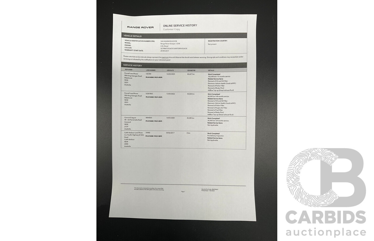 06/2017 Range Rover Evoque Td4 150 SE (AWD) LV MY17 5d Wagon Santorini Black Turbo Diesel 2.0L