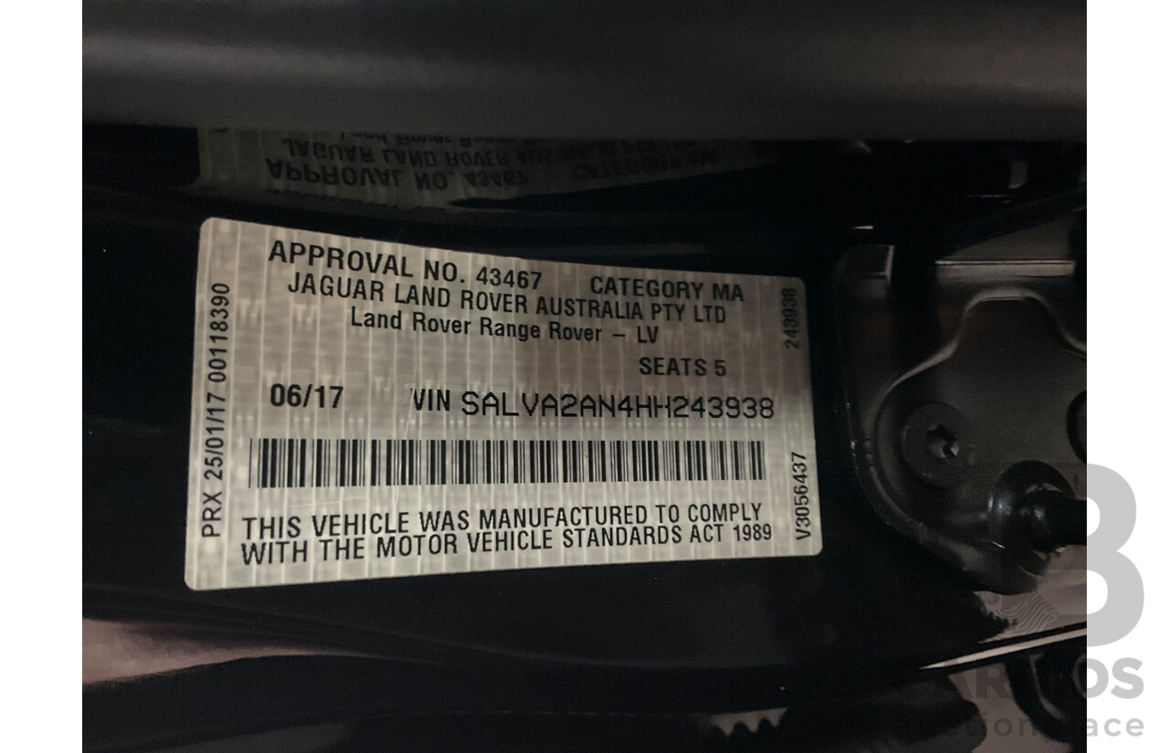 06/2017 Range Rover Evoque Td4 150 SE (AWD) LV MY17 5d Wagon Santorini Black Turbo Diesel 2.0L