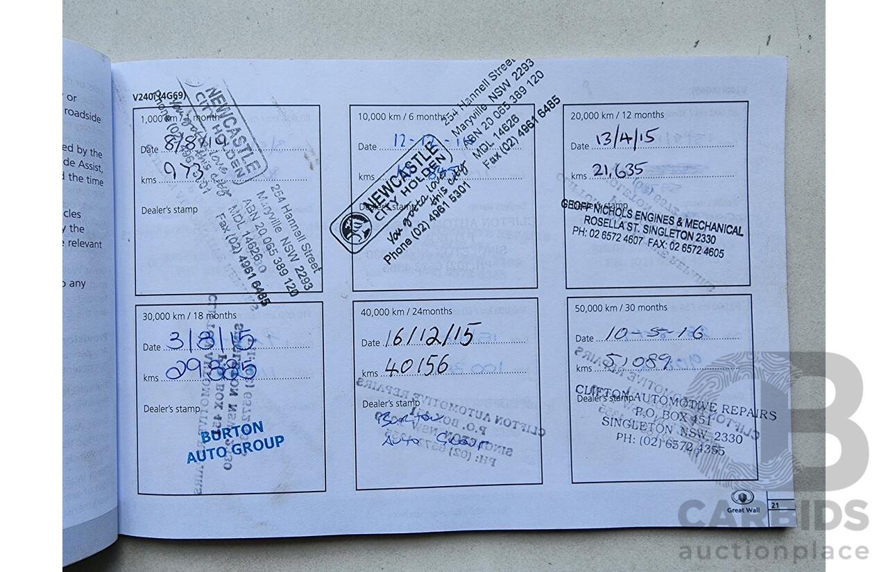 5/2014 Great Wall V240 (4x2) K2 MY11 C/Chas White 2.4L