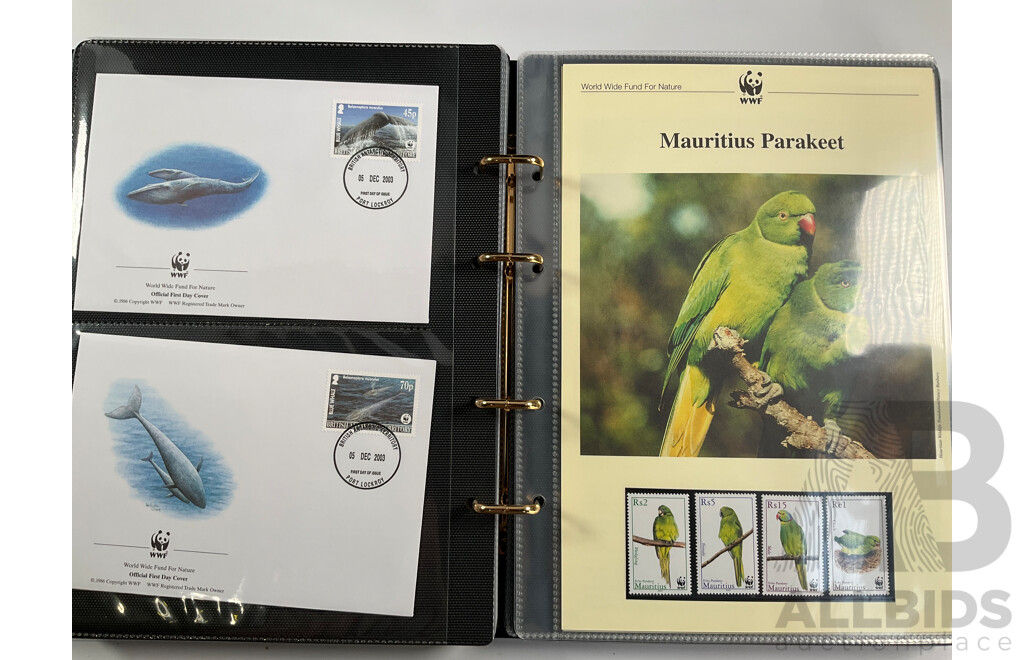 World Wide Fund for Nature 1980'-90's Seven Volume First Day Covers and Stamps Including Siberian Tigers Galapagos Islands Wildlife, Malayan Elephant, Gibraltar Red Kite, Himalayan Black Bear, Ukraine Red Breasted Goose and More