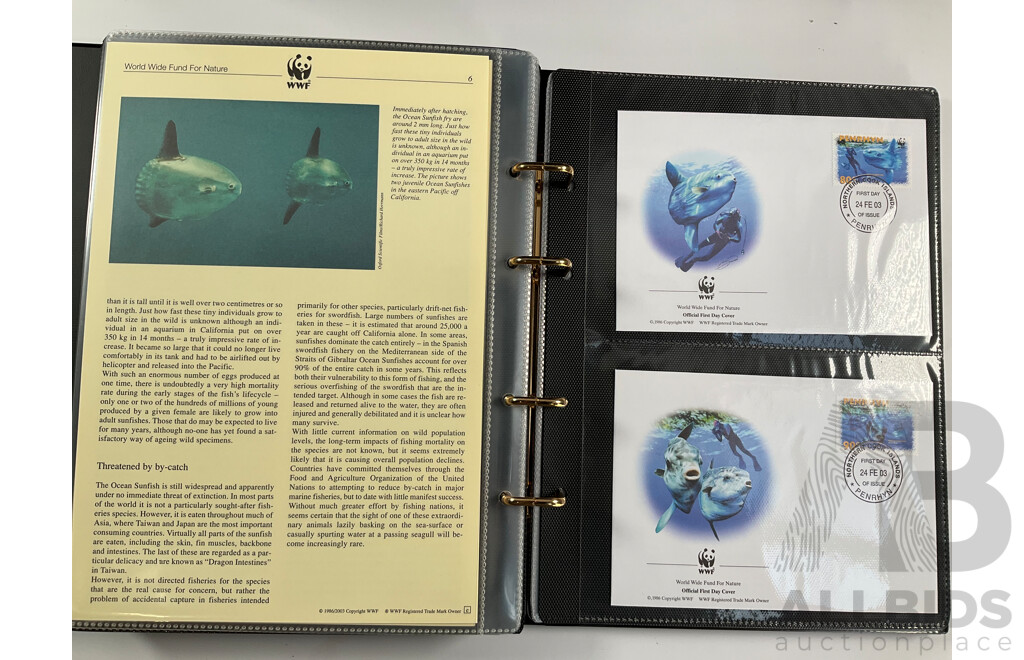 World Wide Fund for Nature 1980'-90's Seven Volume First Day Covers and Stamps Including Siberian Tigers Galapagos Islands Wildlife, Malayan Elephant, Gibraltar Red Kite, Himalayan Black Bear, Ukraine Red Breasted Goose and More