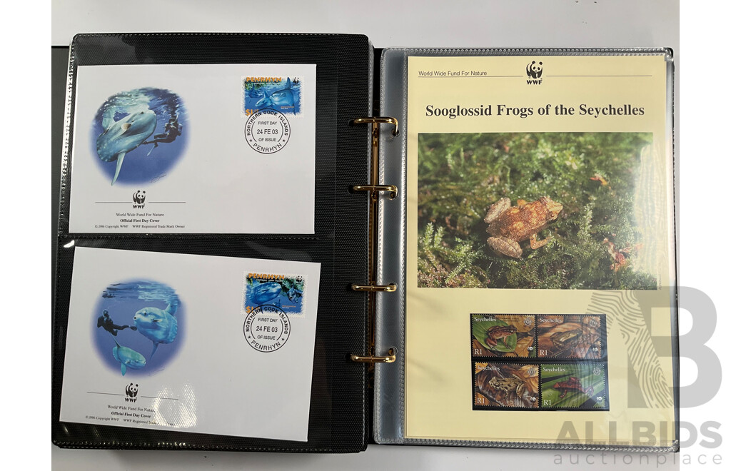 World Wide Fund for Nature 1980'-90's Seven Volume First Day Covers and Stamps Including Siberian Tigers Galapagos Islands Wildlife, Malayan Elephant, Gibraltar Red Kite, Himalayan Black Bear, Ukraine Red Breasted Goose and More