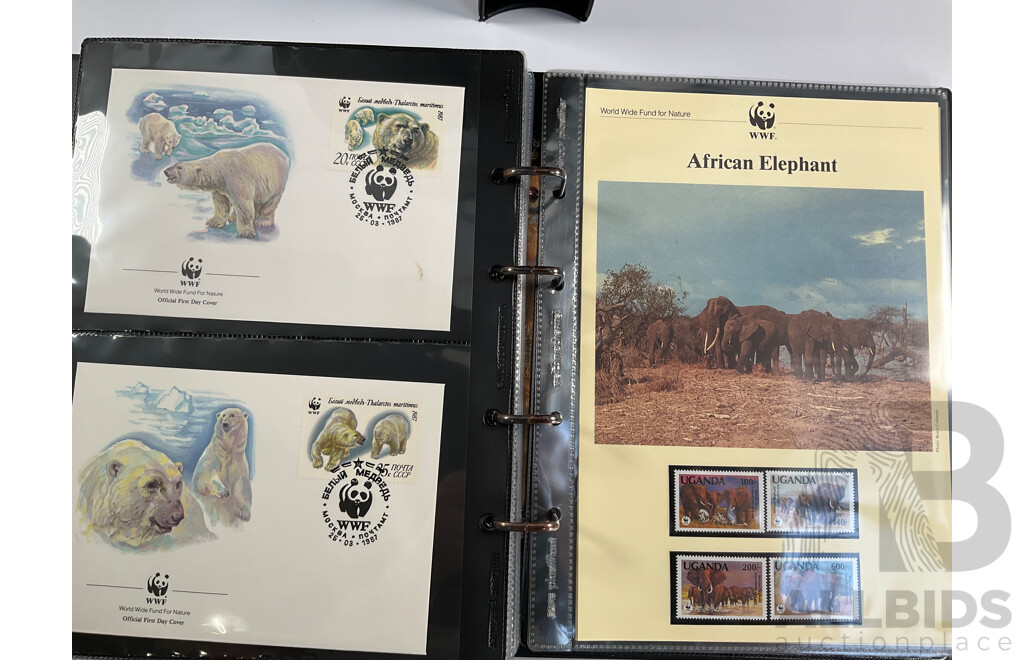 World Wide Fund for Nature 1980'-90's Seven Volume First Day Covers and Stamps Including Siberian Tigers Galapagos Islands Wildlife, Malayan Elephant, Gibraltar Red Kite, Himalayan Black Bear, Ukraine Red Breasted Goose and More