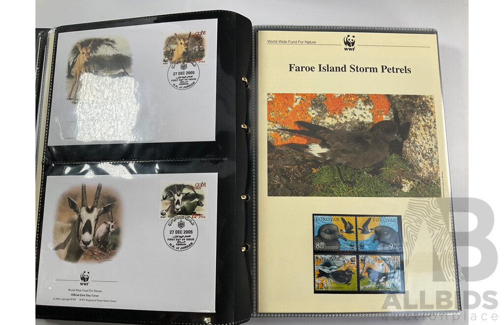 World Wide Fund for Nature 1980'-90's Seven Volume First Day Covers and Stamps Including Siberian Tigers Galapagos Islands Wildlife, Malayan Elephant, Gibraltar Red Kite, Himalayan Black Bear, Ukraine Red Breasted Goose and More