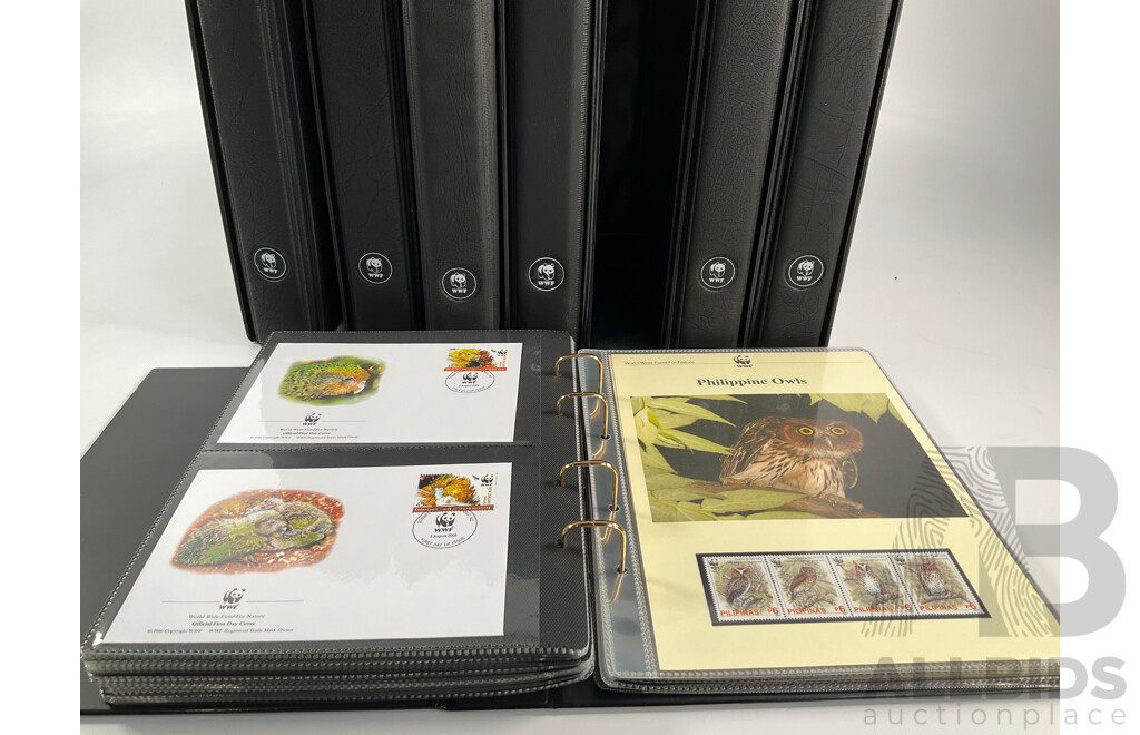 World Wide Fund for Nature 1980'-90's Seven Volume First Day Covers and Stamps Including Siberian Tigers Galapagos Islands Wildlife, Malayan Elephant, Gibraltar Red Kite, Himalayan Black Bear, Ukraine Red Breasted Goose and More
