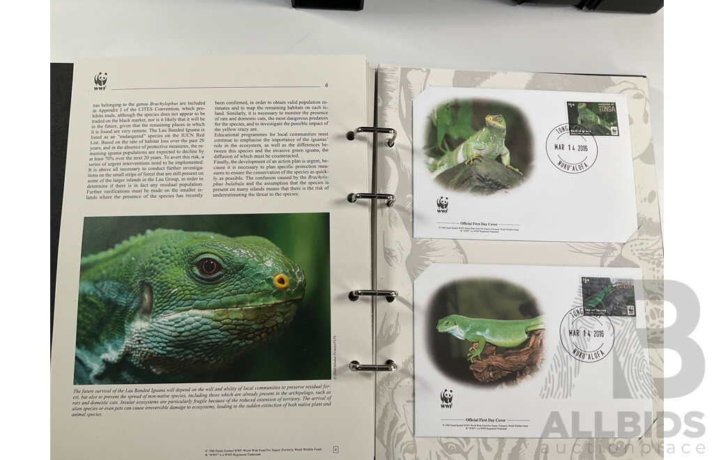 World Wide Fund for Nature 1980s'-90's Seven Volume First Day Covers and Stamps Including Spotted Eagle Ray, Samoan Land Birds, Red Panda, Pallas's Cat, Eurasian Spoonbill, Common Hippopotamus and More