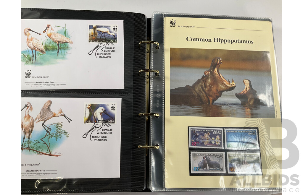 World Wide Fund for Nature 1980s'-90's Seven Volume First Day Covers and Stamps Including Spotted Eagle Ray, Samoan Land Birds, Red Panda, Pallas's Cat, Eurasian Spoonbill, Common Hippopotamus and More