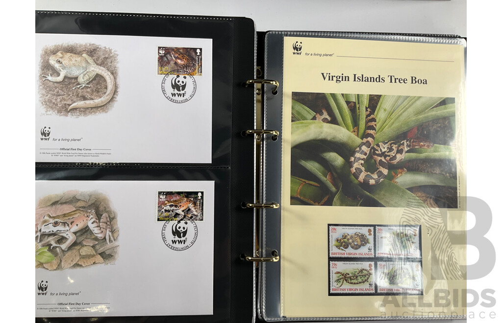World Wide Fund for Nature 1980s'-90's Seven Volume First Day Covers and Stamps Including Spotted Eagle Ray, Samoan Land Birds, Red Panda, Pallas's Cat, Eurasian Spoonbill, Common Hippopotamus and More