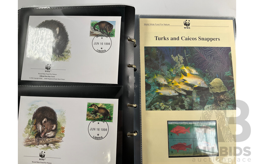World Wide Fund for Nature 1980s'-90's Seven Volume First Day Covers and Stamps Including Norfork Islands Lizards, West Indian Iguana, Cats of Thailand, Sourthern Sea Lion, Owls of Iran, Red Knot, Pacific Tree Boa and More