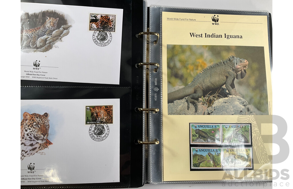 World Wide Fund for Nature 1980s'-90's Seven Volume First Day Covers and Stamps Including Norfork Islands Lizards, West Indian Iguana, Cats of Thailand, Sourthern Sea Lion, Owls of Iran, Red Knot, Pacific Tree Boa and More