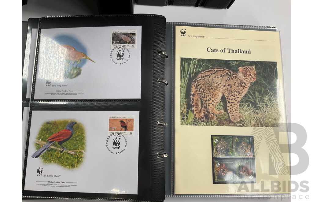 World Wide Fund for Nature 1980s'-90's Seven Volume First Day Covers and Stamps Including Norfork Islands Lizards, West Indian Iguana, Cats of Thailand, Sourthern Sea Lion, Owls of Iran, Red Knot, Pacific Tree Boa and More